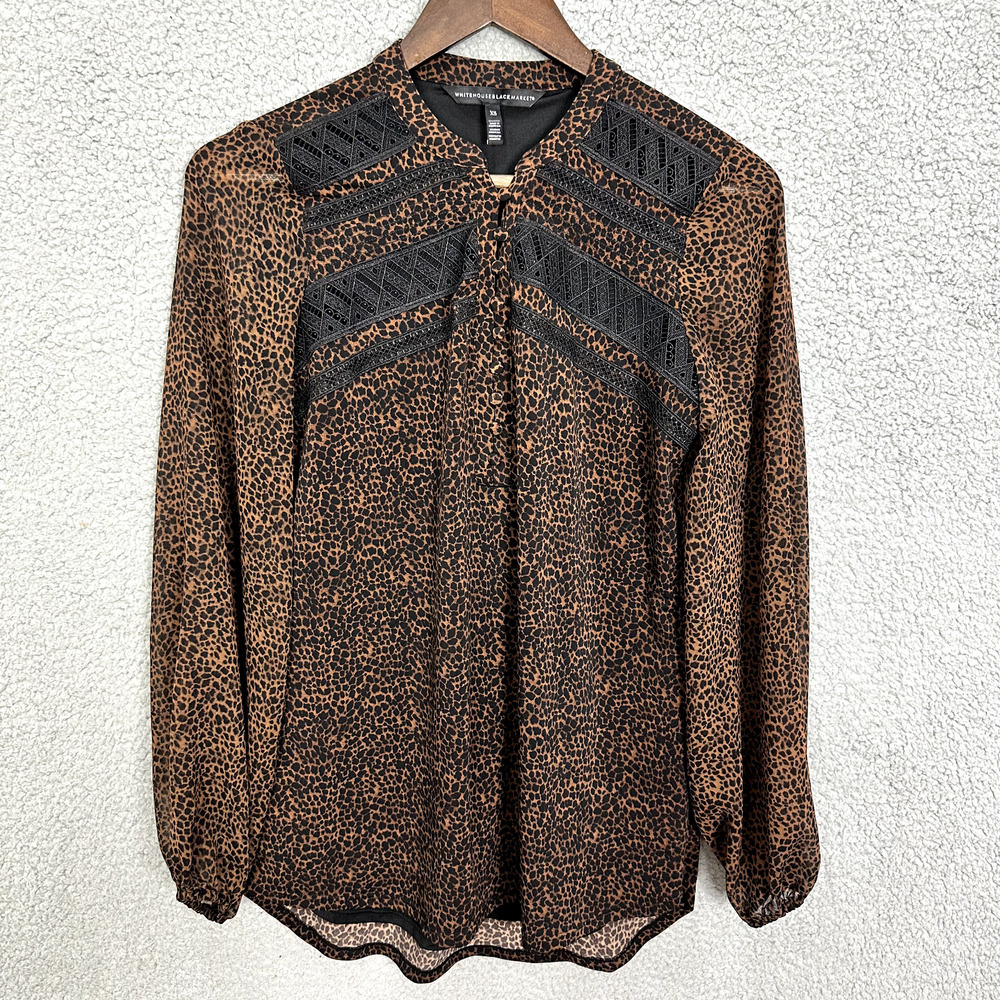 White House Black Market Top Womens XS Brown Animal Print Oversized Flowy‎ Boho